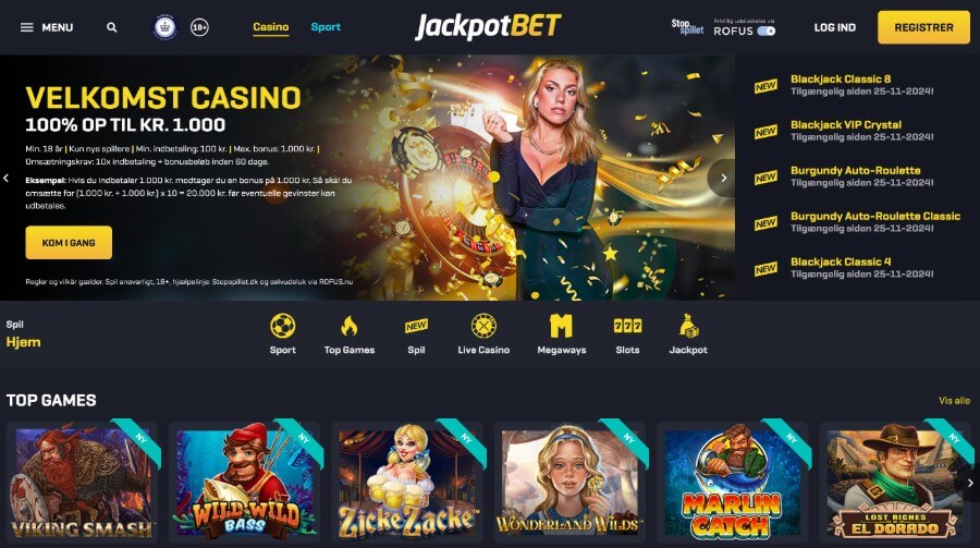 JackpotBet casino forside